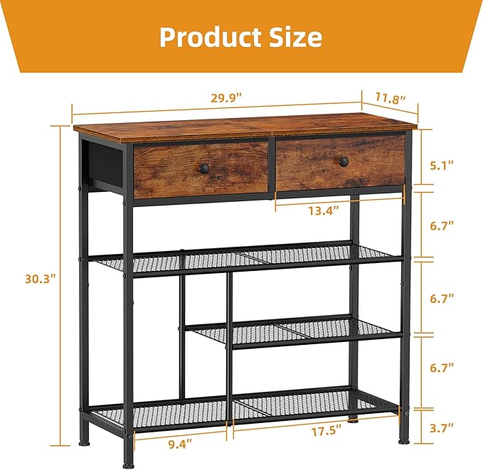 Snughome Shoe Rack for Entryway, 4 Tier Shoe Organizer with 2 Non-Woven Drawers, Shoe Storage Shelves with Sturdy Wooden Top and Metal Shelves, Shoe Stand for Closet-NeatNest