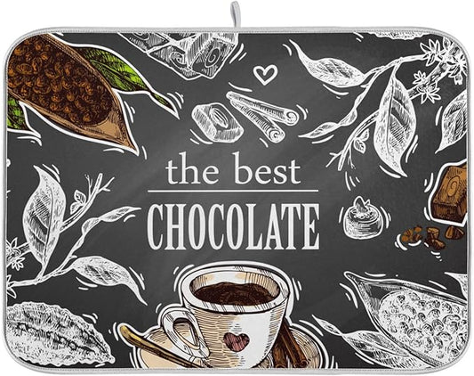 Absorbent Dish Drying Mat for Kitchen Counter - Coffee the Best Chocolate Microfiber Drying Pad, Reversible Drainer Mats for Countertop, Large 18" x 24"