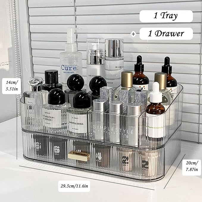 Makeup Organizer with Drawers, Stackable Cosmetics Organizer, Large Make Up Organizer Storage Box, Ideal for Bathroom Countertop and Desk (1 x Drawer, Clear)-NeatNest