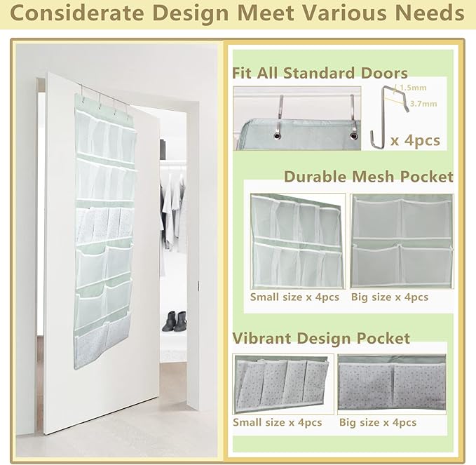 18 Pocekts Over the Door Shoes Organizer,Behind Door Hanging Storage Pocekt for Sock,Underwear,Hat,Handbag,Back of Door Hanging Shelf for Bedroom,Bathroom,Entryway,Storeroom,Pantry,Dorm,Nursery,2 Pack-NeatNest