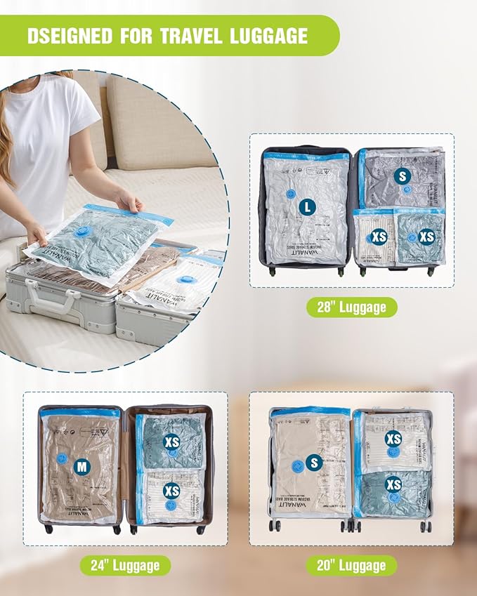 Travel Vacuum Storage Bags with Hand Pump, 24 Pack (6L+6M+6S+6XS) Vacuum Seal Bag Travel Essentials Space Saving Bags for Clothes, Luggage, Carry-on Suitcase, Backpack, Holiday Business Trip-NeatNest
