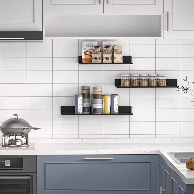 Floating Shelves for Wall Set of 3, Black Metal Wall Shelves for Bathroom 11.8/13.8/15.7 in, Modern Small Adhesive Shelf for Living Room, Bedroom, Office, Kitchen-NeatNest
