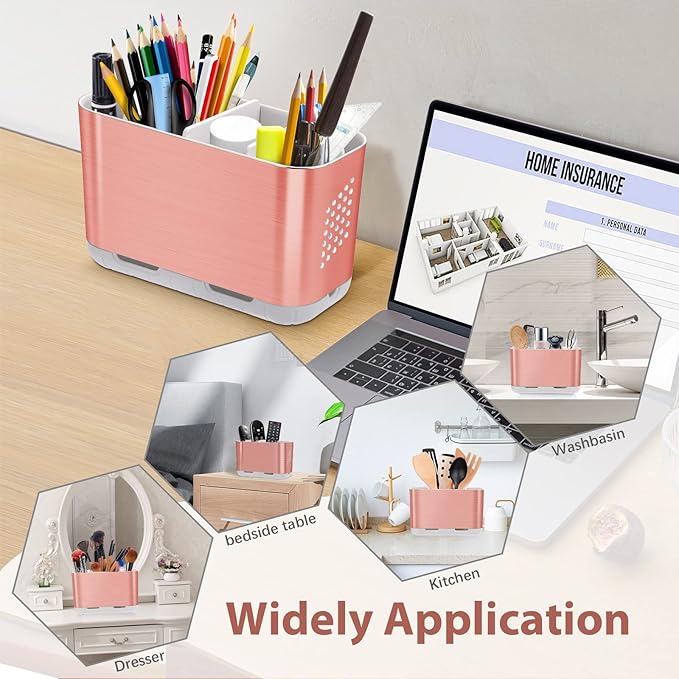 Boperzi Toothbrush Holders for Bathrooms Countertop, Electric Tooth Brush Holder with Adjustable Dividers, Detachable Anti-Slip Large Toothpaste Caddy Organizer Storage for Shower, Family, Kids, Pink-NeatNest