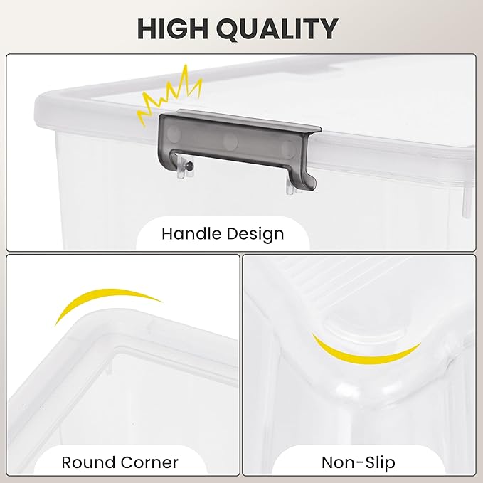 Citylife 7.8 QT 6 Pack Small Storage Bins Plastic Storage Container Stackable Box with Lids for Organizing, Clear White-NeatNest