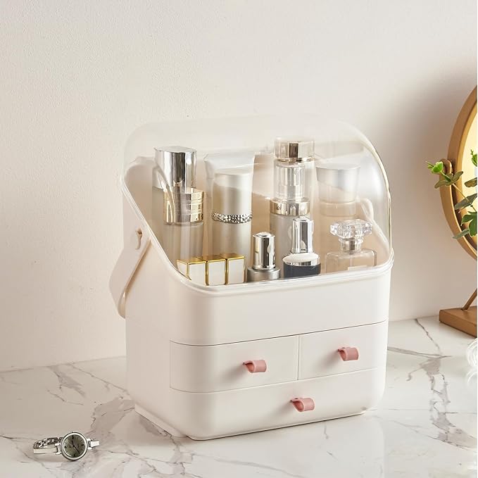 Large Makeup Organizer w Drawers Beauty Organizer Makeup Box Holder Vanity Organization Desk Countertop MakeUp Organizers Bathroom Counter Organizer Skincare Cosmetic Case Stand Dustproof Lid Gift-NeatNest