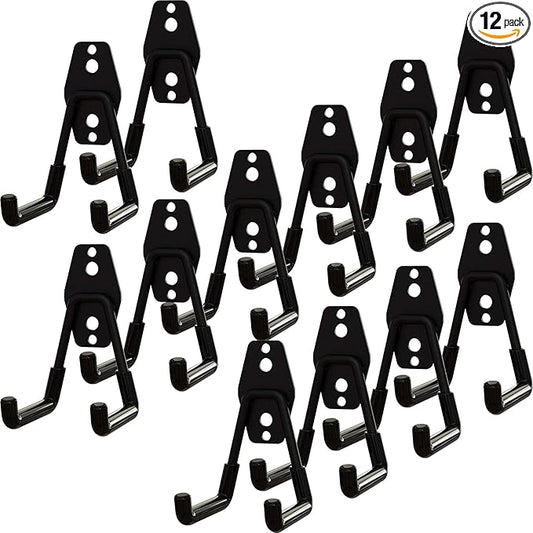 Garage Hooks Heavy Duty, 12 Pack Black Metal U Square Organizing Hooks for Hanging Heavy Duty, Bike Ladder Hangers, Iron Rust-Proof Screw-in Utility System Tool Organizer Wall Storage-NeatNest