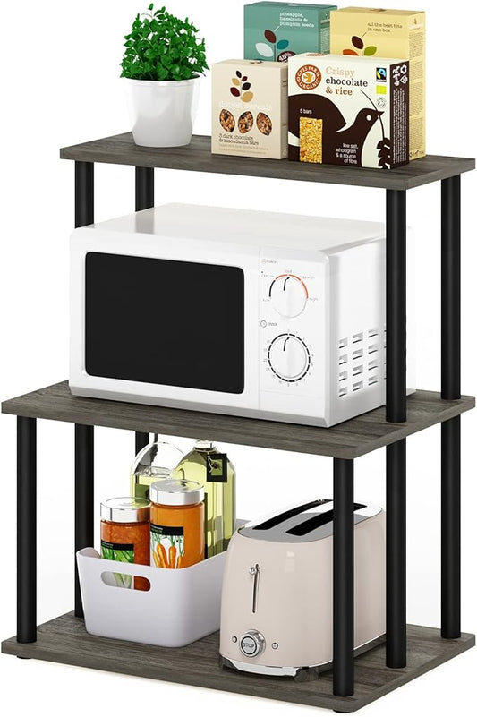 Furinno Turn-N-Tube 3-Tier Toolless Kitchen Storage Shelf, French Oak Grey/Black-NeatNest