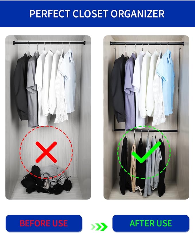 Closet Rods for Hanging Clothes 32'' Black Stepless height adjustment Heavy Duty Closet Rod for Optimize closet storage and organizing space-NeatNest