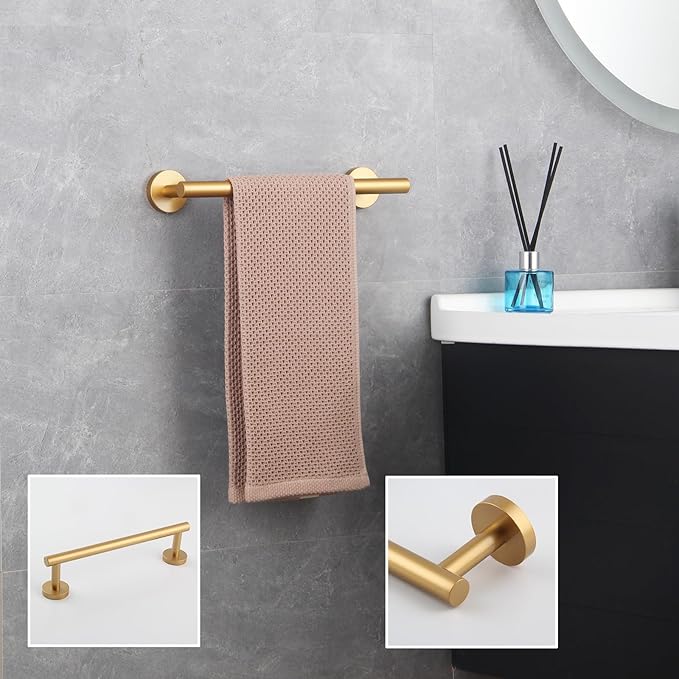 GERZWY 12-Inch Bathroom Towel Bar Modern Round Style Gold Stainless Steel Hand Towel Holder Wall Mount AG1101C30.5-BE