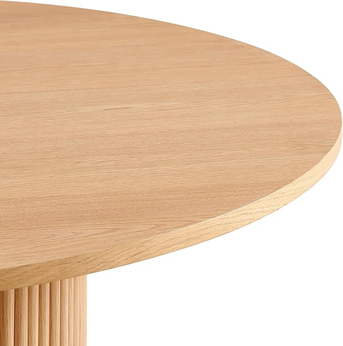 2-Piece Nesting Coffee Side Table Set of 2, Round Nightstand End Table with Fluted Wood Strip Base,Manufactured Wood Nesting Tabletop with Solid Oak Wood Veneer, Elegant Side Table