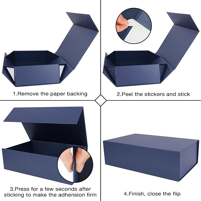 Aimyoo Navy Blue Collapsible Gift Box with Magnetic Closure Lids 13.8x9x4.3 in, Bridesmaid Groomsmen Proposal Box, Large Rectangle Box for Present Graduation Storage 3 Pack (GIFT BOX-NB-L3)-NeatNest
