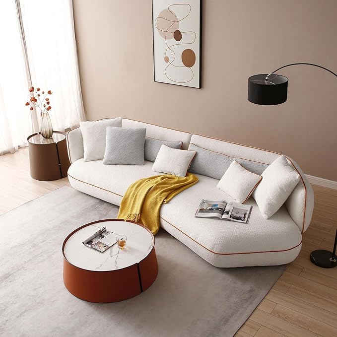 KEVINSPACE Coffee Table, Faux Marble & Orange, Modern Coffee Table for Living Room Mid Century Round Coffee Table for Living Room Furniture White Nesting Table Waiting Area, Bedroom, Office ø31.49