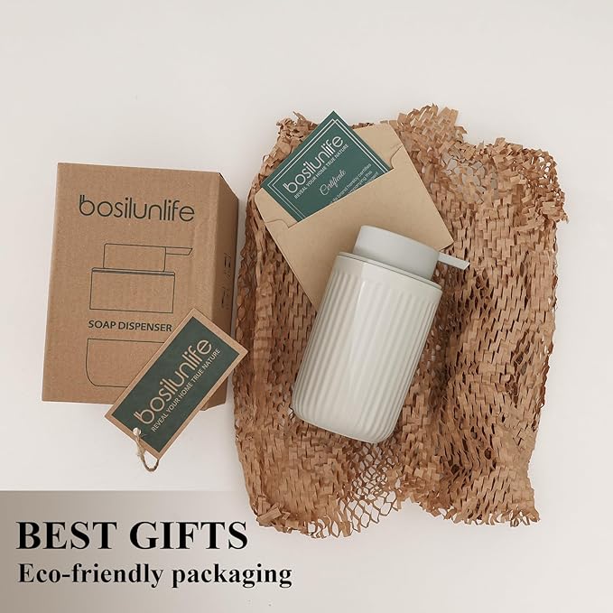 BosilunLife Grey Soap Dispenser Set - 2 Pack 12oz Ceramic Dish Soap Dispenser with Rust Proof Pump for Kitchen, Hand Soap and Lotion Set Suitable for Farmhouse Bathroom Decor with Waterproof Labels-NeatNest