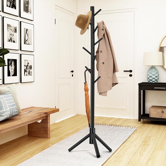 Coat Rack, Freestanding Coat Rack with 8 Hooks and 3 Adjustable Size Tree Coat Racks for Bedroom, Hallway, Entrance, Office, for Hats, Coats, Scarves, Handbags-NeatNest