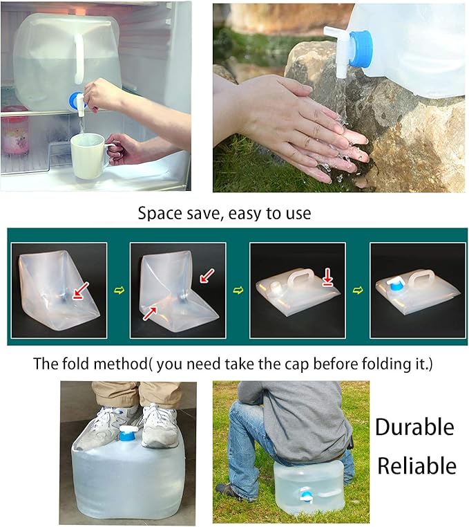 Cedilis 2 Pack 5.3 Gallon Collapsible Water Container with Spigot, Food Safe Water Storage Jug, BPA-Free Camping Water Storage Jug Canteen for Outdoor Hiking and Emergency, Portable, Foldable-NeatNest