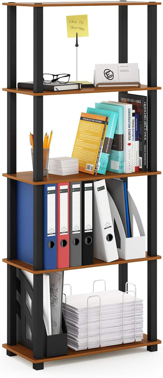 Furinno Turn-N-Tube 5-Tier Multipurpose Shelf / Display Rack / Storage Shelf / Bookshelf, Square Tubes, Light Cherry/Black-NeatNest