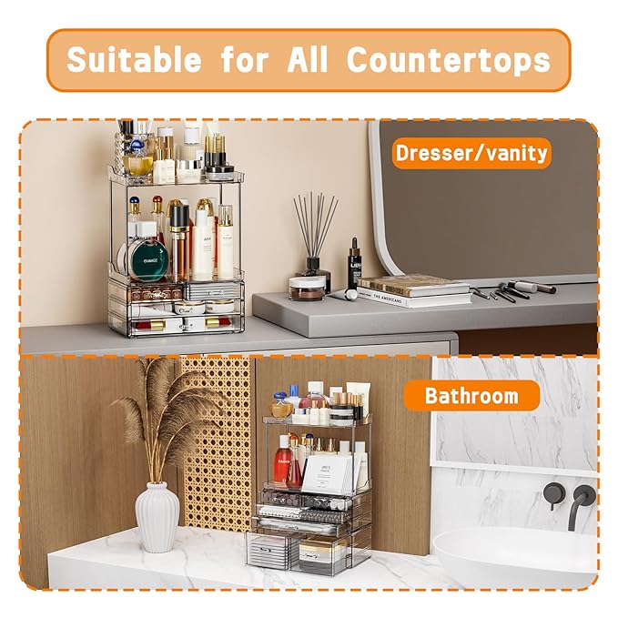 Yieach Bathroom Counter Organizers and Storage,Clear Acrylic Makeup Organizers with Drawers for Vanity,Bedroom,Plastic Skincare Organizer for Dresser Top Beauty,Cosmetic,Lotion and Perfume Organizer-NeatNest