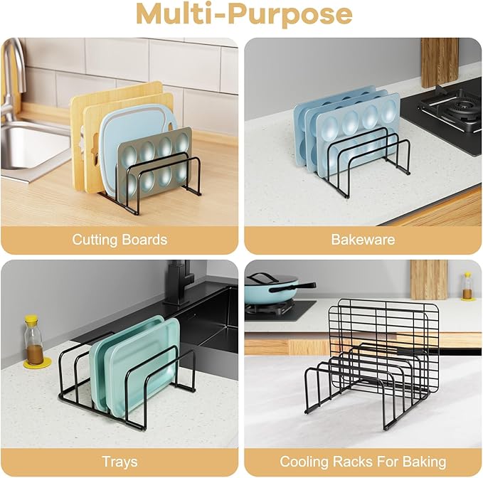 Cutting Board Organizer, [1-Pack] Cutting Board Holder Rack Baking Cookie Pan Sheets Cooling Small Racks Storage Stand for Kitchen Cabinet Countertop Bakeware Storage Organizer Metal Black-NeatNest
