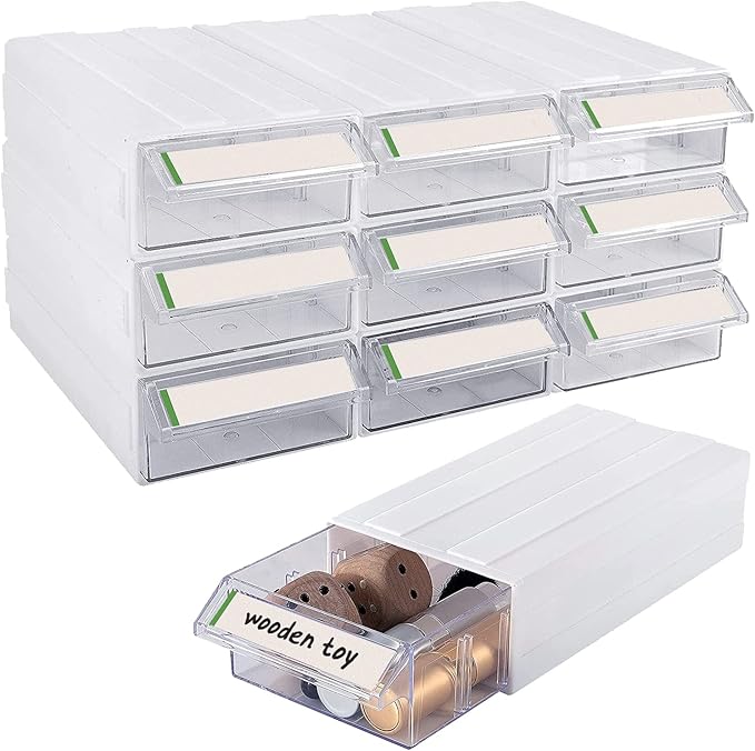 9 Pcs Stacking Office Drawer Organizers - Desktop & Wall Mounted 9 Drawer Storage Closet with 18pcs Clear Dividers Multifunctional Organizer Rack with 9pcs Tag Card for Home Small Items-NeatNest
