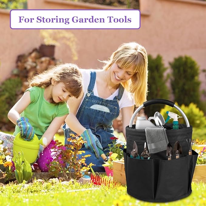 17L Cleaning Caddy with Handle and 6 Pockets, Foldable Cleaning Supply Caddy, Portable Shower Caddy in 600D Oxford Fabric, Multifunctional Storage Basket for Camping, Gardening, Black-NeatNest