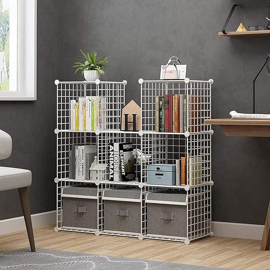 C&AHOME Wire Cube Storage, 9-Cube Organizer Metal, Wire C Grids Storage, Storage Bins Shelf, Modular Bookshelf, Closet Cabinet Ideal for Home, Living Room, Office 36.6”L x 12.4”W x 48.4”H White-NeatNest