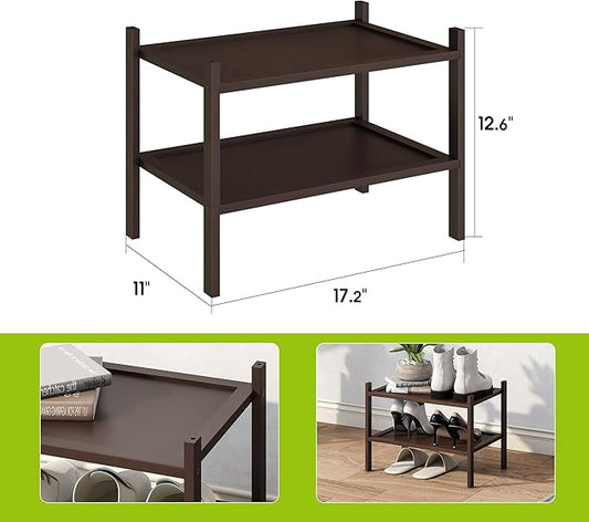 BMOSU 2-Tier Bamboo Small Shoe Rack Premium Stackable Shoe Shelf Storage Organizer for Hallway Closet Living Room Entryway Organizer(Brown)-NeatNest