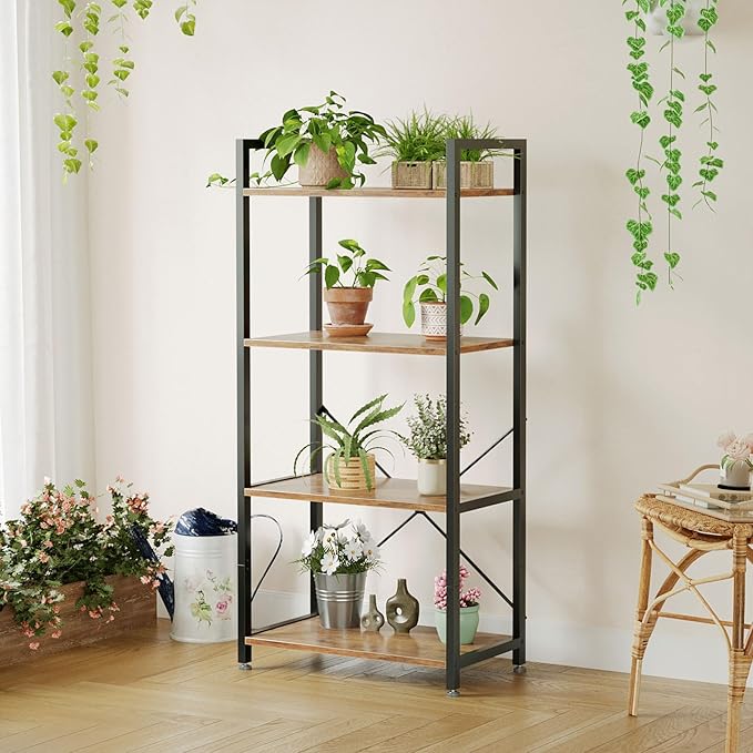 Casaottima Book Shelf, 4 Tier Bookshelf, Modern Wood Bookcase Shelves for Bedroom, Industrial Display Shelf for Living Room Home Office Kitchen, Standing Shelving Unit Storage Organizer, Vintage-NeatNest