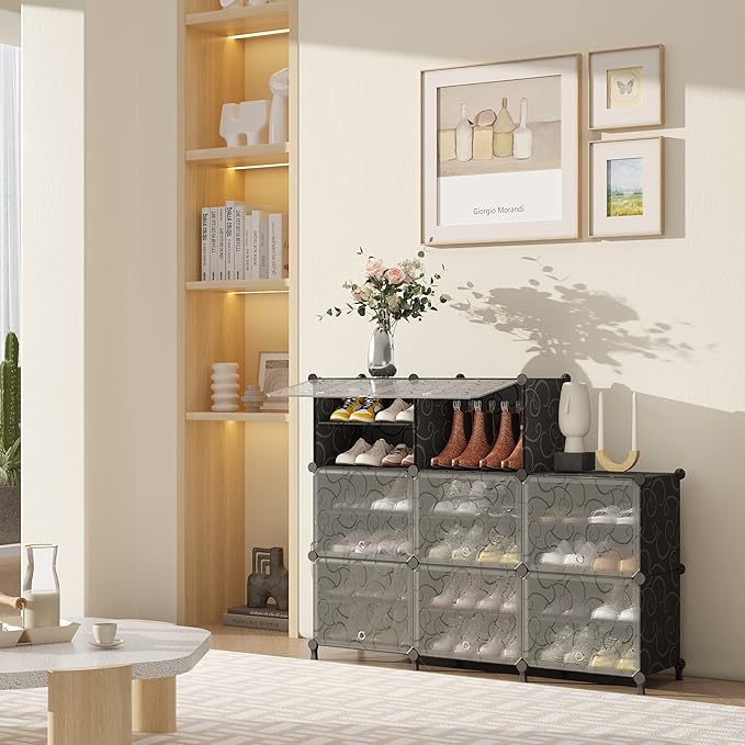 AWTATOS Shoe Rack, 8 Tier Shoe Storage Cabinet with Door, 32 Pair Shoe Organizer Shelves for Closet Hallway Bedroom Entryway, Black-NeatNest