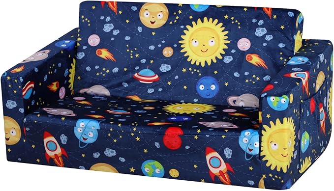 Foam Kid Sofa Couch, 2 in 1 Convertible Sofa to Bed for Baby,Velvet Toddler Sofa Chair with Side Pocket for Kid Playing (W29.92) (Blue)-NeatNest
