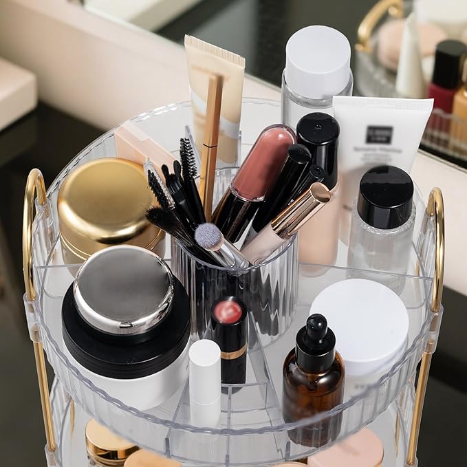 360 Rotating Makeup Organizer for Vanity,3 Tier Large Capacity Skincare Organizers,Bathroom Counter Organizer, transparent Spinning Perfume Organizer & Vanity Organizer (NEW-White, 3 Tier)-NeatNest