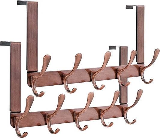 SKOLOO Over The Door Hook, Door Hanger Hooks for Hanging Clothes, Towels, Coats, Hats, Over The Door Towel Hook - Pack of 2, Retro Red, Assembly Required