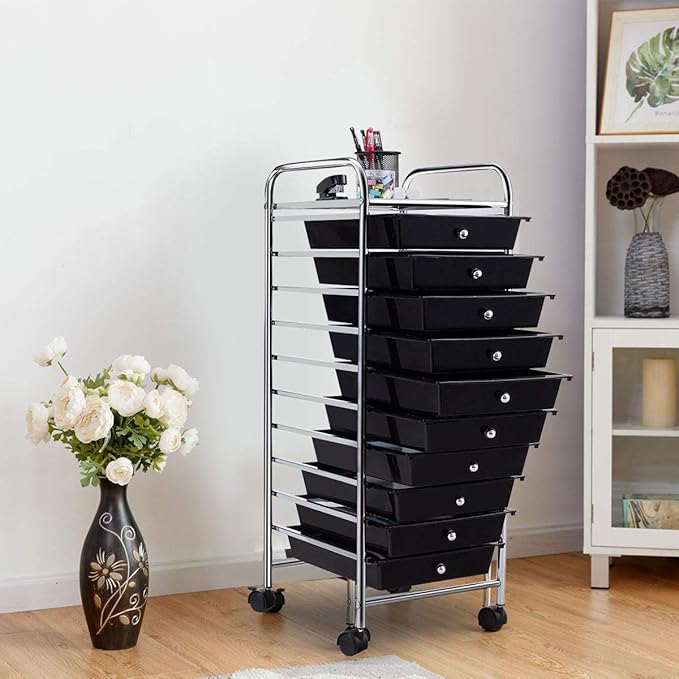 Giantex 10 Drawer Rolling Storage Cart Scrapbook Paper Office School Organizer (Black)