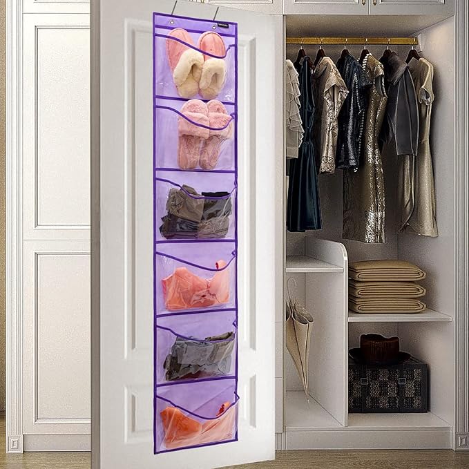 Extra Large Pockets Shoe Organizer for Closet Over The Narrow Door Hanging Shoe Holder Storage (6 Large Pockets-Purple)-NeatNest