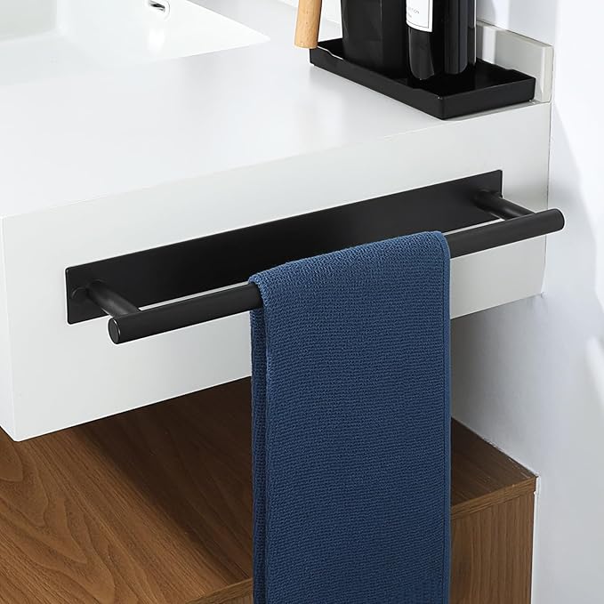 Alise Bath Towel Bars, 16 Inch Towel Hanger Towel Racks for Bathroom, SUS304 Stainless Steel Hand Towel Holder, Wall Mount with Self-Adhesive or Drilling, Matte Black