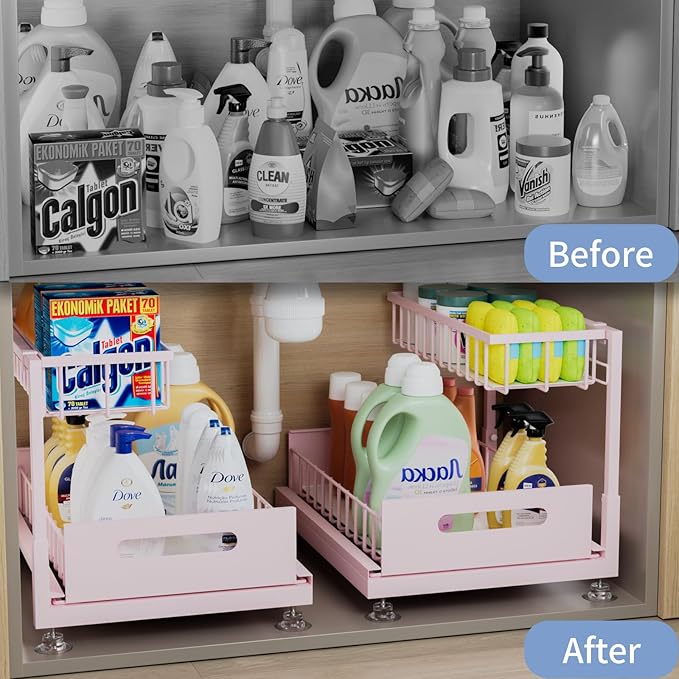 Under Sink Organizer Storage 2-Tier Premium Metal Pull-Out Racks, Height Adjustable, Easy Installation | Kitchen & Bathroom Organizers Pack of 1-NeatNest