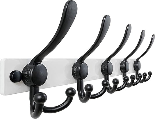 Dseap Coat Rack Wall Mount 2.0 Pro: Heavy Duty 300% Thicker, 16" Stud Mount, Stainless Steel Wall Coat Hooks Hanger for Clothes Jackets Hats Entryway Closet, MaxStrong Series, White & Black