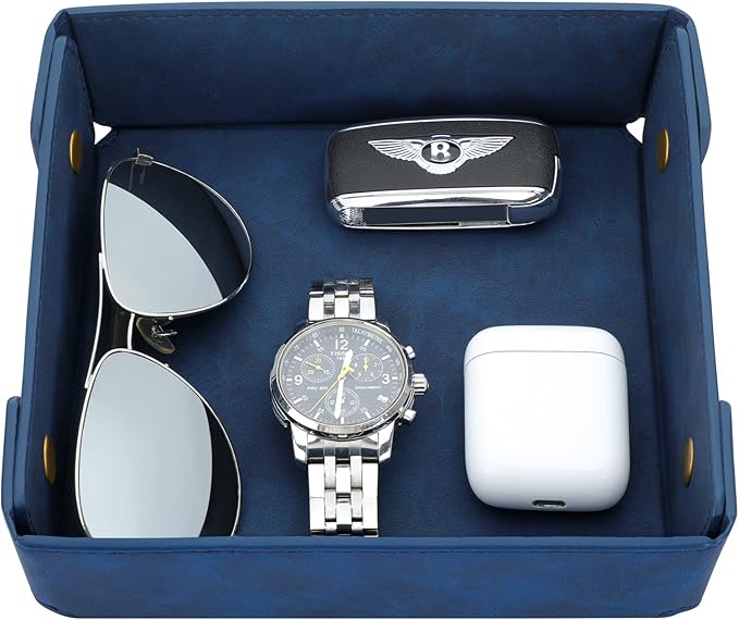 CASIRENA Father's Day Gifts Faux Leather Valet Tray Organizer for Men - Catch-All Tray for Entryway Table Key, Wallet, Watch, Coin Change, Phone, Dresser EDC Dump Jewelry, Bedside Nightstand Desk-top-NeatNest