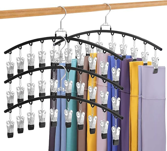 4 Pack Closet Organizers and Storage for Legging, Ginyoyo Metal Gym Clothes Legging Organizer w/40 Clips Holds 40 Leggings, Hangers Space Saving, Room Organization Essentials, Black-NeatNest