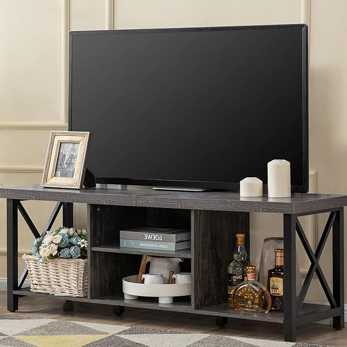 GAZHOME TV Stand for TV up to 65 Inches, TV Cabinet with Open Storage, TV Console Unit with Shelving for Living Room, Entertainment Room, Gray-NeatNest