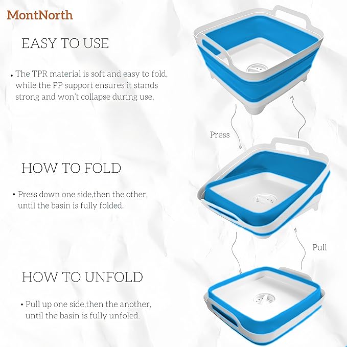 Collapsible Wash Basin 9L, Foldable Dish Tub with Drain Plug, Portable Collapsible Dish Basin, Camping Sink for Washing Dishes, Laundry & Kitchen Use (Blue)-NeatNest