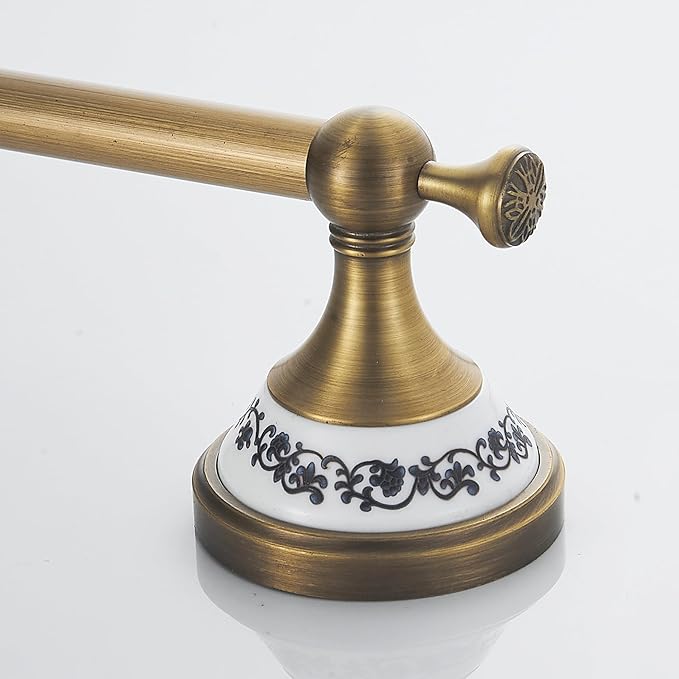 Antique Bronze Brass Towel Bar,Adjustable 15.5 to 27.5 Inch Bath Towel Bar Rack for Bathroom Towel Holder, Wall Mounted Bathroom Hardware Accessories,Porcelain Design