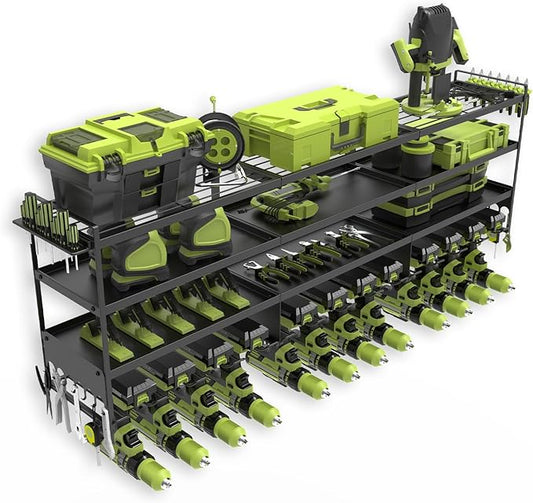 50''W Large Power Tool Organizer Wall Mount, Heavy Duty 4 Tier 12 Drill Holder Loads 600lbs, Garage Tool Organizer and Storage, Suitable Tool Rack for Workshop, Workbench