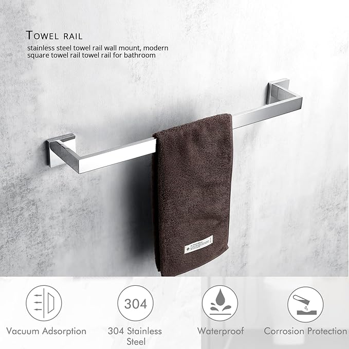 Bagnolux 22 Inch Chrome Bathroom Accessories, Polished Chrome Towel Rack for Bathroom Wall Mounted Towel Bar, Heavy Duty Modern Towel Holder Single Towel Rod (Total Length 23.6-Inch)