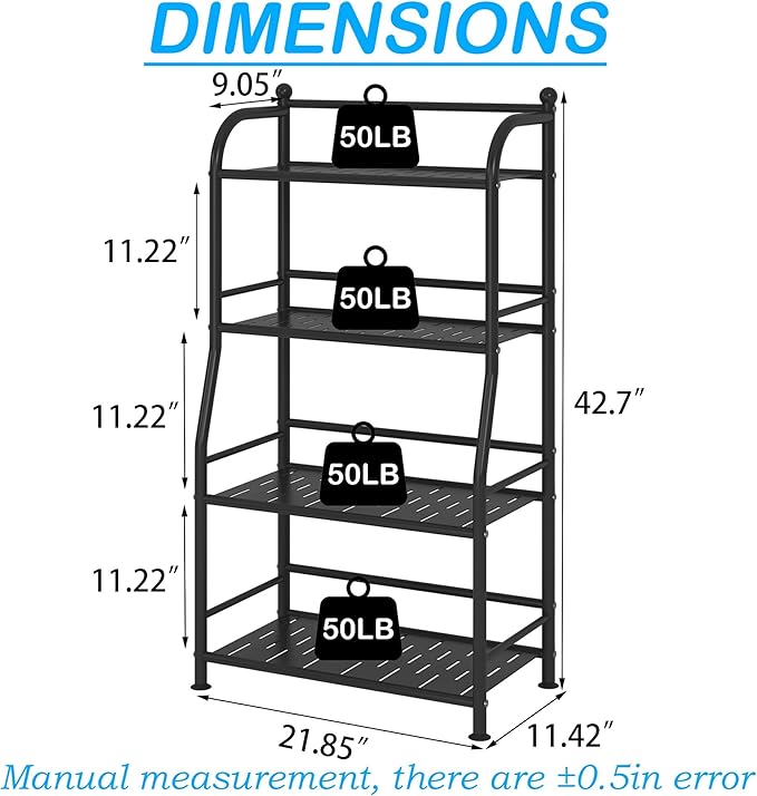 4 Tier Metal Shelf Storage Shelves Living Room Bookshelf Bathroom Corner Storage Rack for Kitchen,Indoor Plant Stand (Matte Black, 4 Tier)-NeatNest