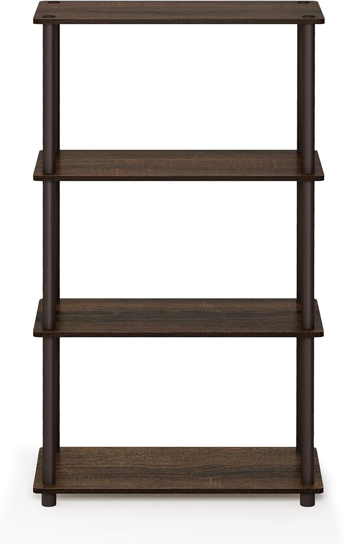 Furinno Turn-N-Tube 4-Tier Multipurpose Shelf Display Rack, Round Tubes, Walnut/Brown-NeatNest