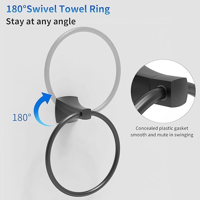 Hand Towel Holder for Bathroom Kitchen Matte Black Towel Ring Towel Hanger Stainless Steel and Zinc Alloy Wall Mount