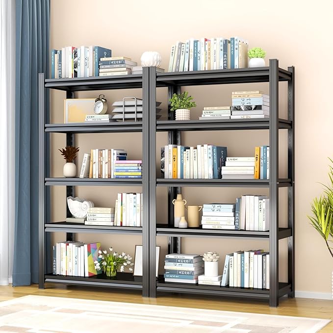 5 Tier Black Storage Shelves Metal Shelving Unit Kitchen Storage Utility Shelf Renter Shelves Estantes para Cocina Shelf Organizer for Bedroom Garage Basement Pantry Commercial Warehouse Industrial