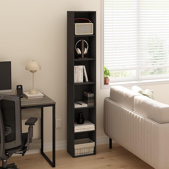Furinno Luder 6-Tier Open Shelf Bookcase, Blackwood-NeatNest
