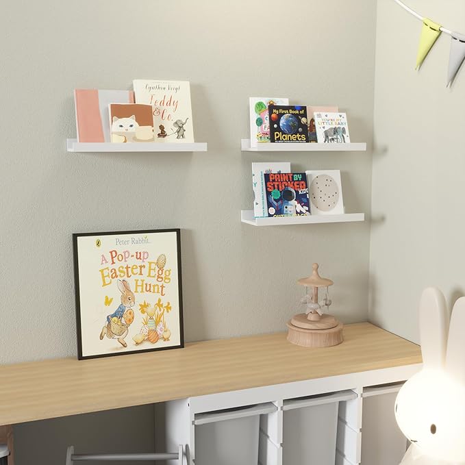 Floating Shelves Set of 3, White Wall Shelves with Lip, Shelves for Wall Decor, Modern Picture Ledge for Living Room, Bedroom, Nursery, Bathroom, Pictures, Books, Plants- Modern White-NeatNest