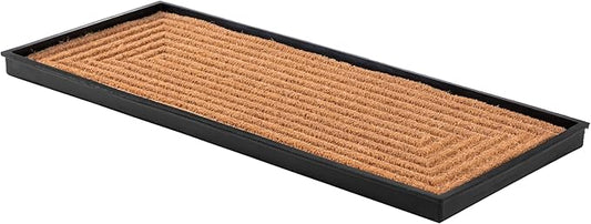 Anji Mountain Heavy Duty Waterproof Rubber Shoe Storage Mat Organizer/Boot Storage Tray Multi Use for Entryway with Coir, Tan Insert, Fits 3 Pair (34.5" Wide)